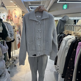 2025温柔风蝴蝶结翻领针织开衫 AKRA 代购 ART韩国正品 女冬毛衣