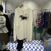 2025卡通印花长袖 AMOUR韩国正品 代购 T恤女宽松百搭慵懒风圆领上衣