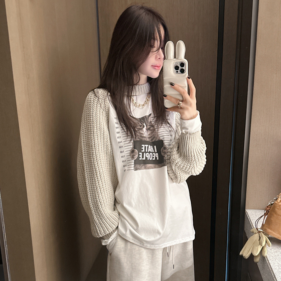 即发 partysu韩国代购 可爱休闲风针织拼接长袖女宽松圆领披肩,服饰配件/皮带/帽子/围巾,围巾/丝巾/披肩,淘宝优惠券,粉丝福利购,淘宝优惠卷