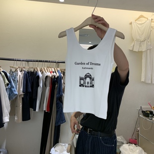 韩国正品代购 W AND J春季新款气质时尚图案修身无袖休闲百搭背心