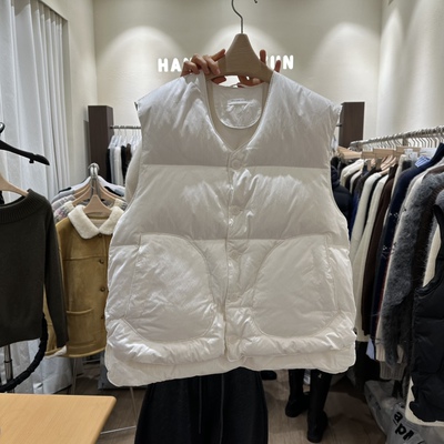 HANSUNGHYUN韩国正品代购简约V领纽扣羽绒马甲女背心外套休闲坎肩