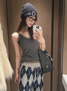 partysu韩国正品代购2025法式蕾丝吊带背心女外穿修身显瘦背心