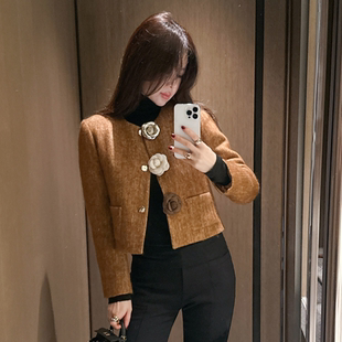 partysu韩国正品代购2025立体花朵按扣短外套女冬温柔淑女款外套