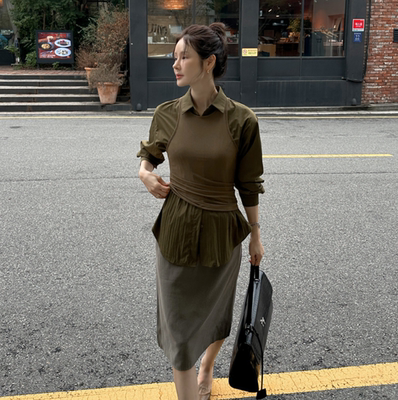 Partysu正品 韩国代购 时尚轻熟简约风女中长款知性百搭半身裙