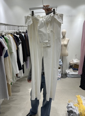 韩国正品代购 INNI春季新款荷叶边系带利落简洁百搭直筒休闲裤