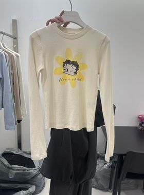 VISUAL SPACE韩国正品代购2026卡通风花朵印花长袖T恤女圆领上衣