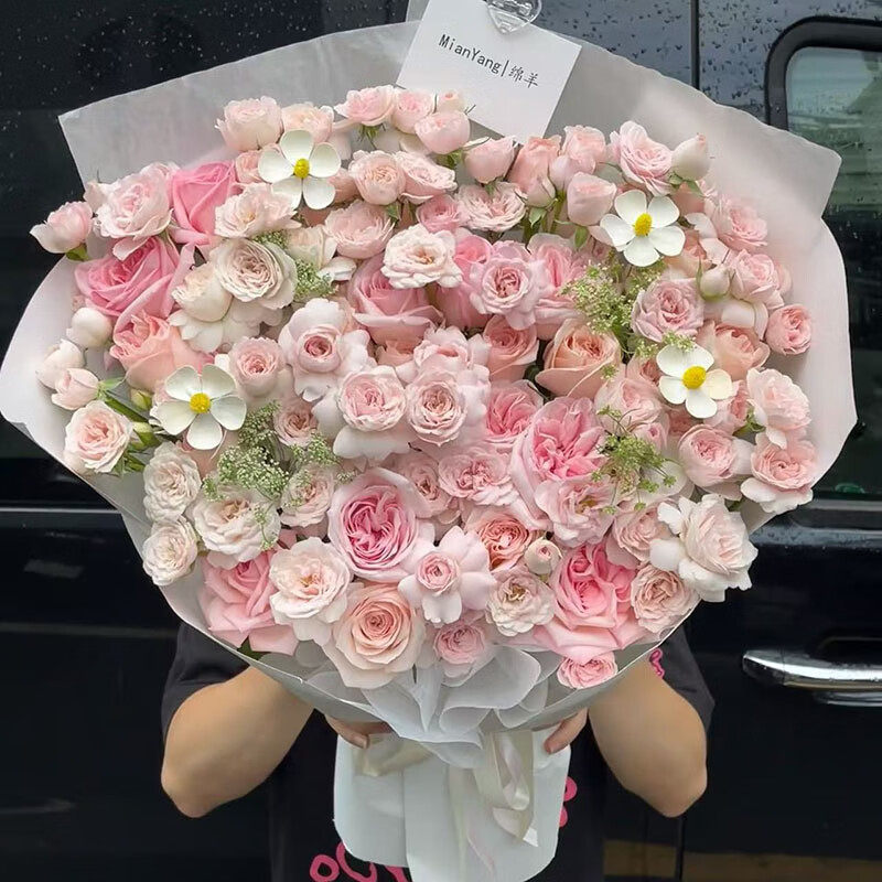 33朵粉荔枝玫瑰混搭花束鲜花全国同城配送女友生日礼物北京南京