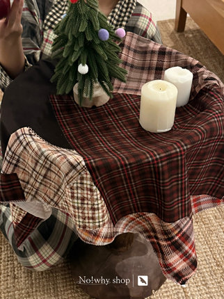 No!why shop歪店"栗子"复古格纹圣诞风挂布背景布薄桌布壁饰装饰