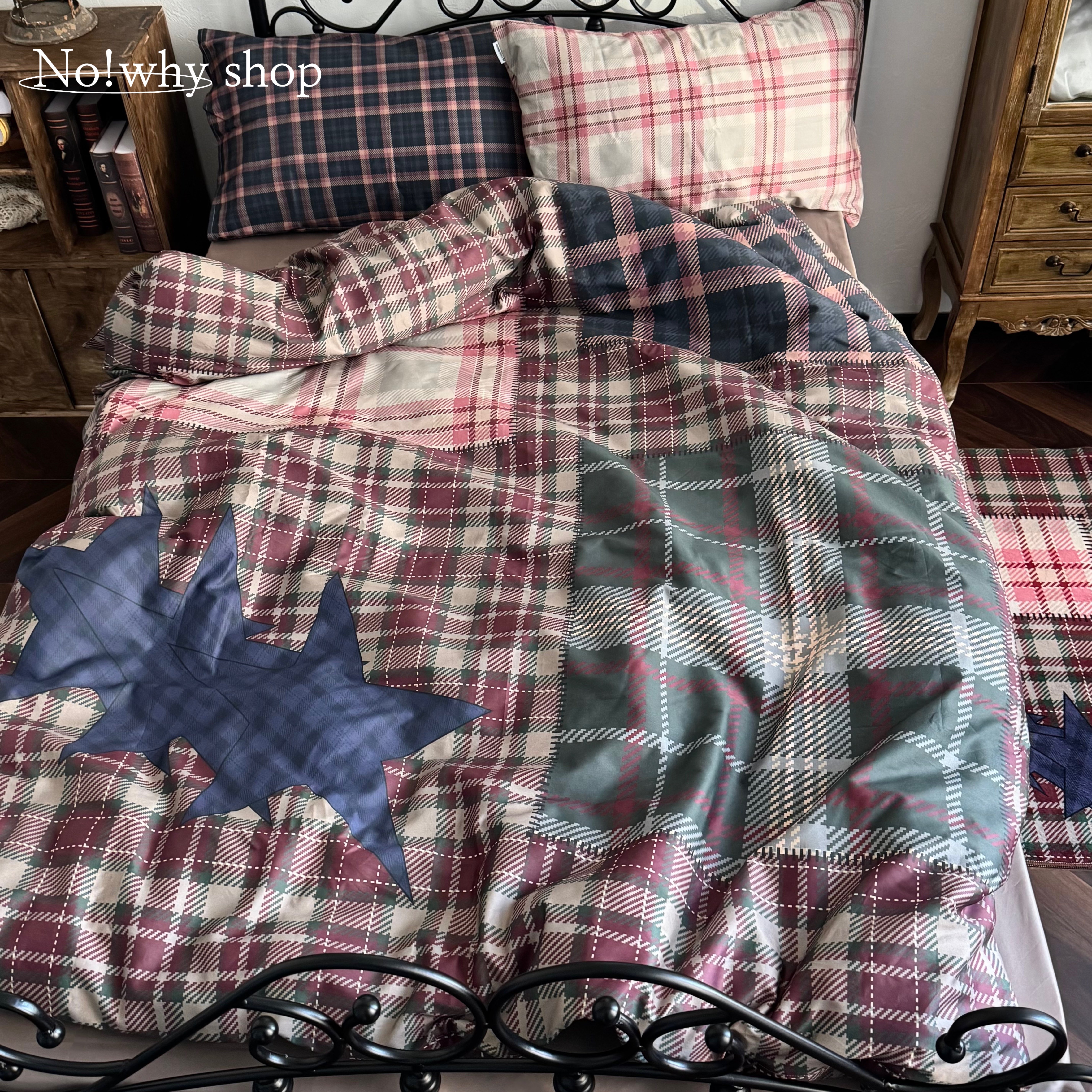 No!why shop歪店全棉60支四件套100纯棉格纹撞色圣诞床品