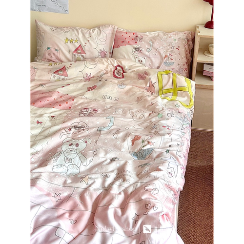 全棉60支100纯棉可爱插画四件套