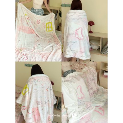 No!why shop·歪店原创双层加厚法兰绒羊羔绒毛毯可爱插画午睡毯