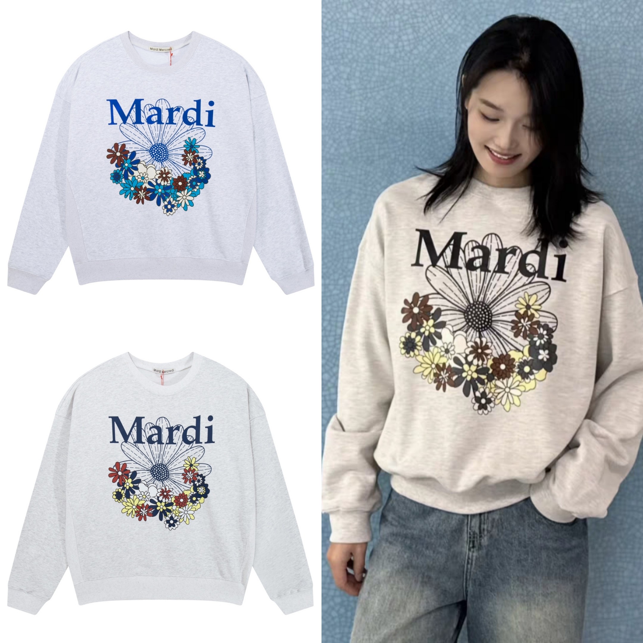 韩国Mardi花丛雏菊休闲卫衣女时尚潮牌经典百搭休闲纯棉套头上衣