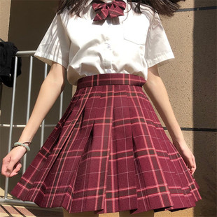 大码 显瘦学院风百褶裙红格子半身裙女 沙华JK格裙制服正版 日系夏季