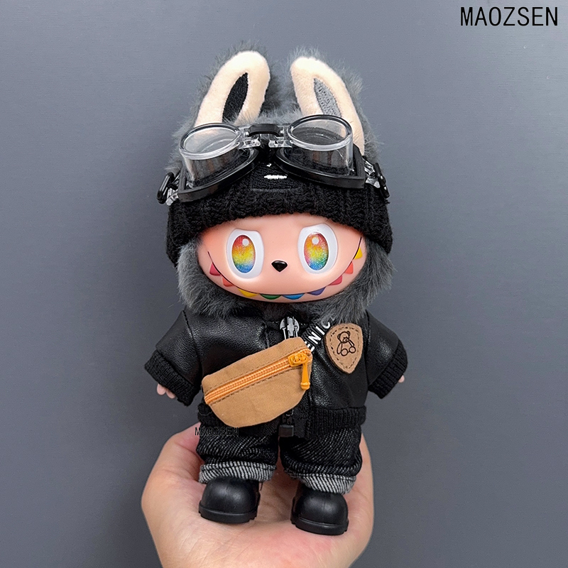 新款17cm玩偶布布娃衣3.0黑夹克裤子发带套装一二三代玩偶娃衣服