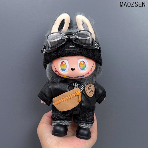 新款17cm玩偶布布娃衣3.0黑夹克裤子发带套装一二三代玩偶娃衣服