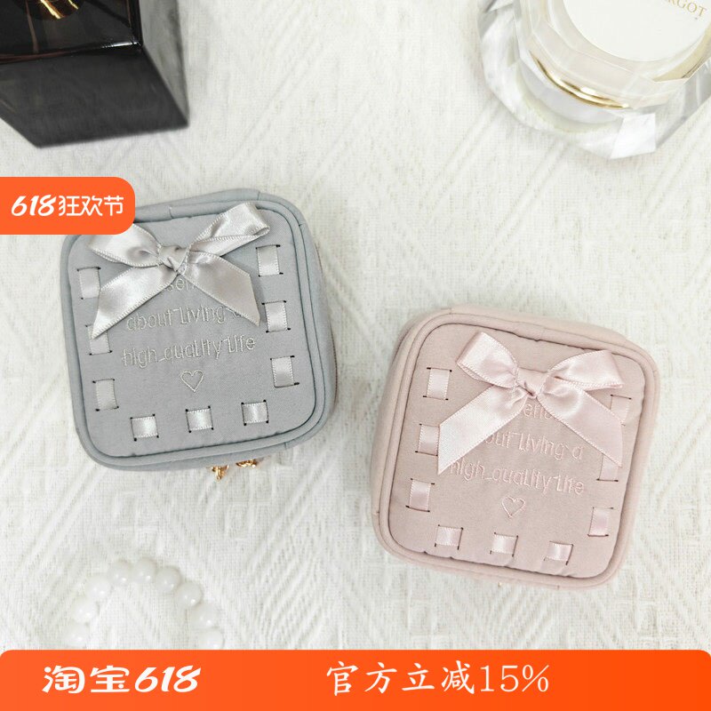 日系可爱蝴蝶结首饰包旅行便携饰品随身首饰盒项链戒指手镯收纳