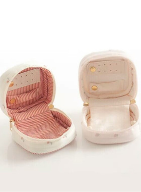 日系GP可爱网纱蝴蝶结樱桃刺绣首饰盒手拿包便捷收纳耳钉项链饰品