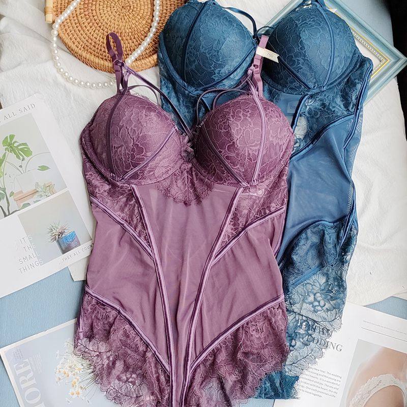 新款蕾丝透明网纱塑身连体衣修身提臀显瘦性感聚拢内衣束身衣收腹