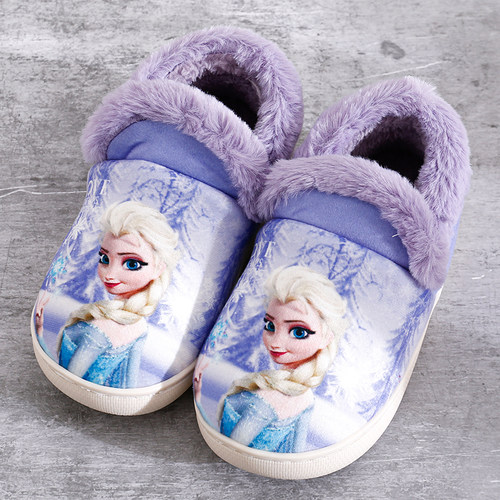 迪士尼保暖卡通秋冬季女孩棉拖鞋