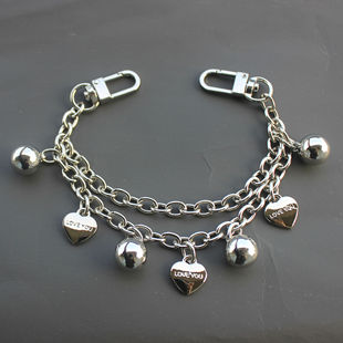 银色双层链条包包挂件爱心圆球装饰挂链双链单链小包挂饰链两头扣