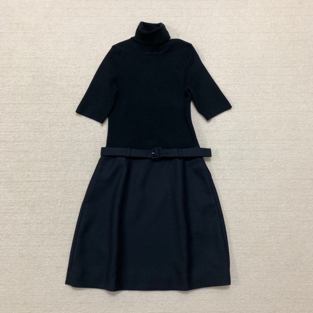 Th秋冬新品羊毛连衣裙通勤高领针织拼接高腰修身打底裙 L0805605