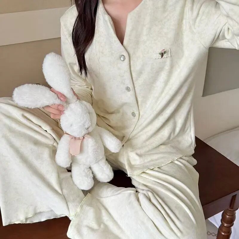 秋冬季海岛绒睡衣女2026长袖加厚保暖高级感大理石纹花家居服套装
