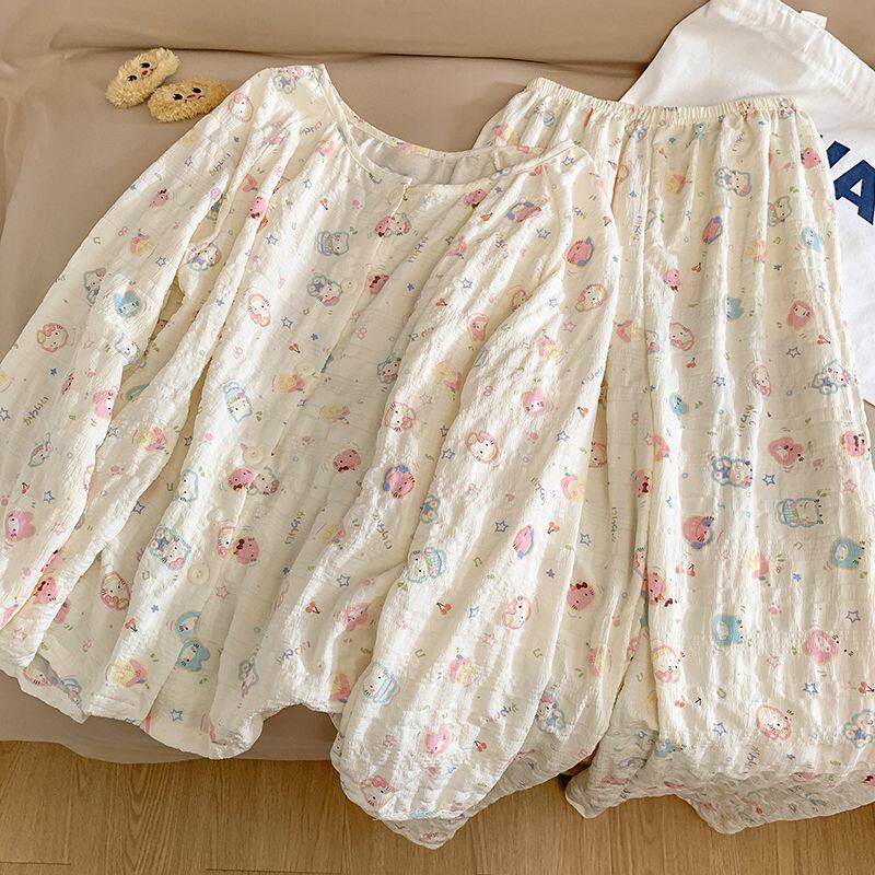 云朵棉睡衣女春秋季长袖开衫提花少女卡通高颜值可外穿家居服套装