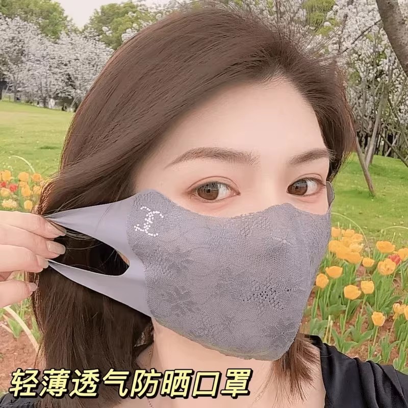 夏女冰丝蕾丝防晒口罩护眼角防紫外线高颜值透气户外薄款遮阳面罩