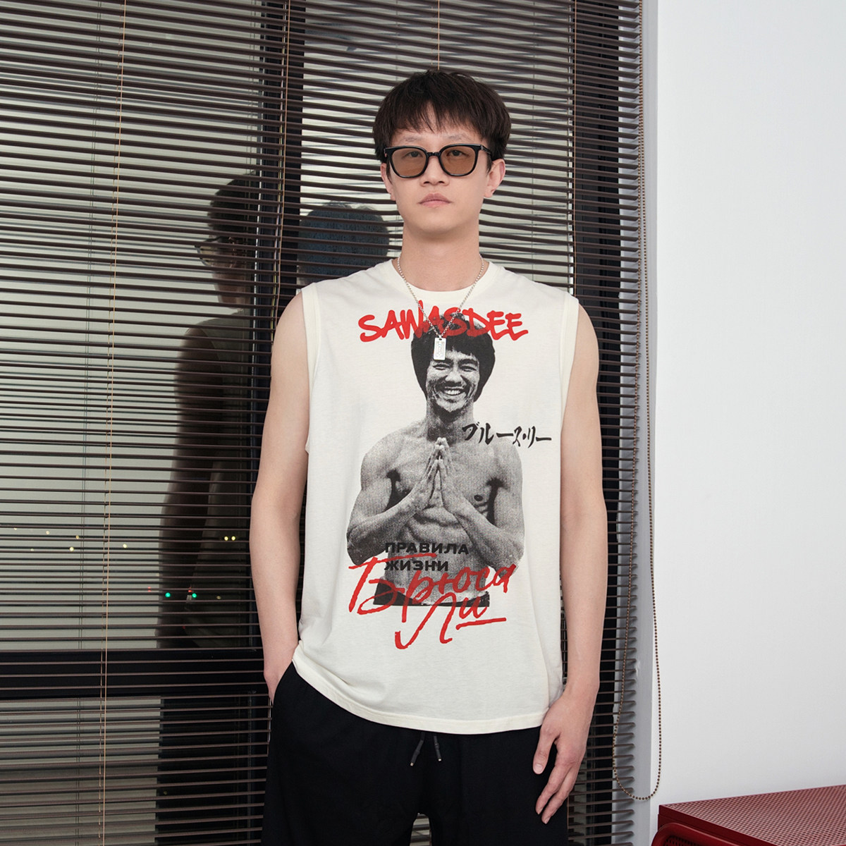 自言自语 李小龙brucelee印花复古港风棉男棉坎肩无袖潮健身篮球