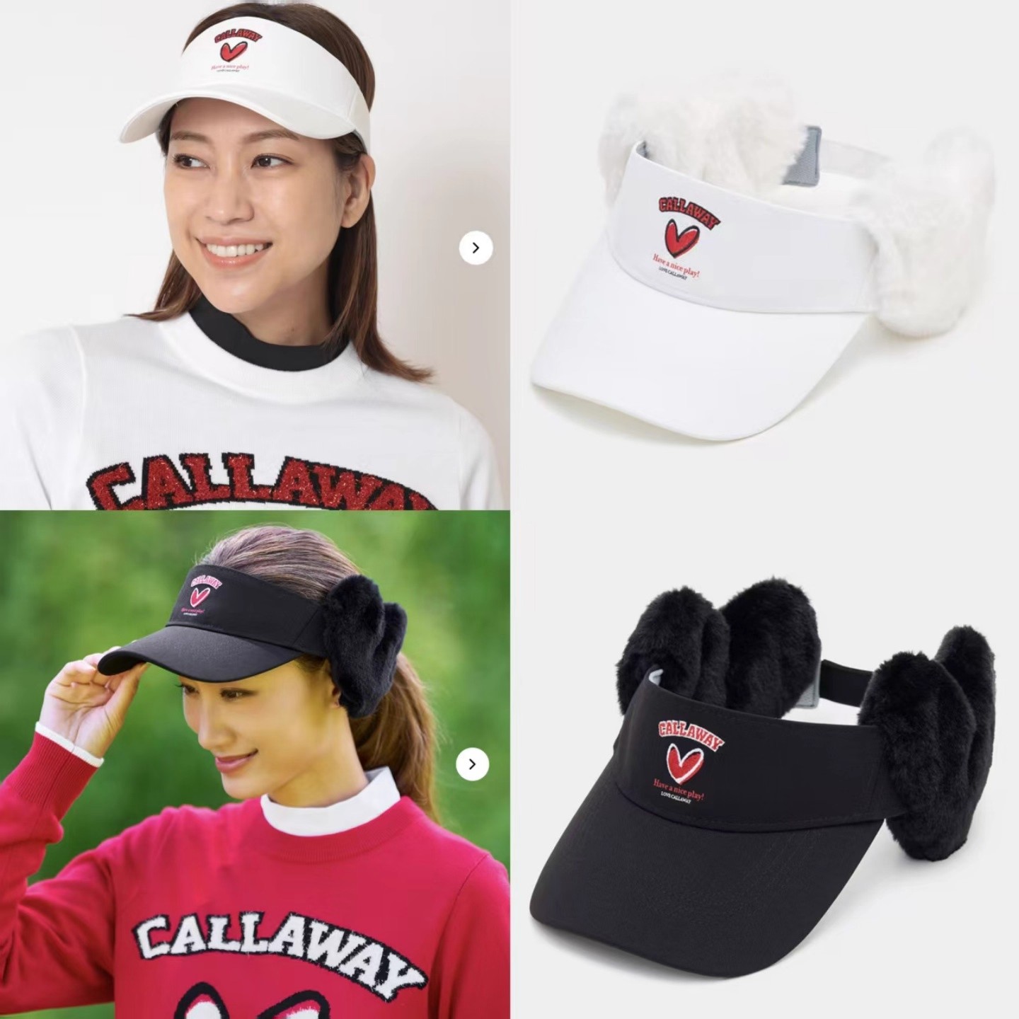 日本正品Callaway卡拉威25秋冬高尔夫球帽女款爱心毛绒护耳鸭舌帽
