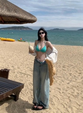 多巴胺氛围感比基尼分体泳衣女士显白小胸聚拢沙滩海岛温泉度假风