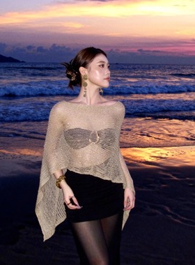 金纱透视罩衫黑色抹胸比基尼分体泳衣带长裙海边落日甜辣度假泳装