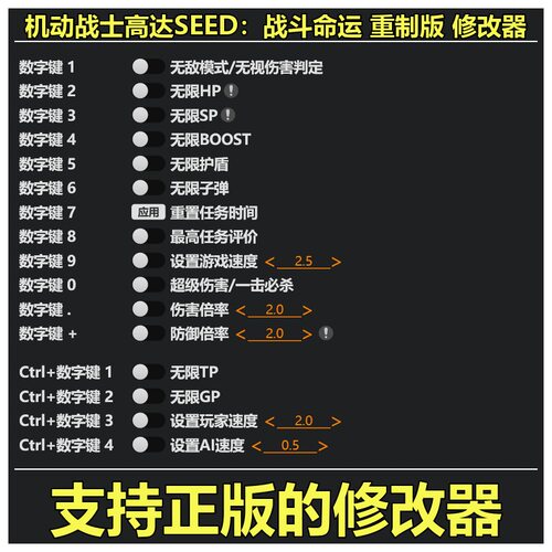 非游戏 支持正版 《机动战士高达SEED：战斗命》修改器 可包更新