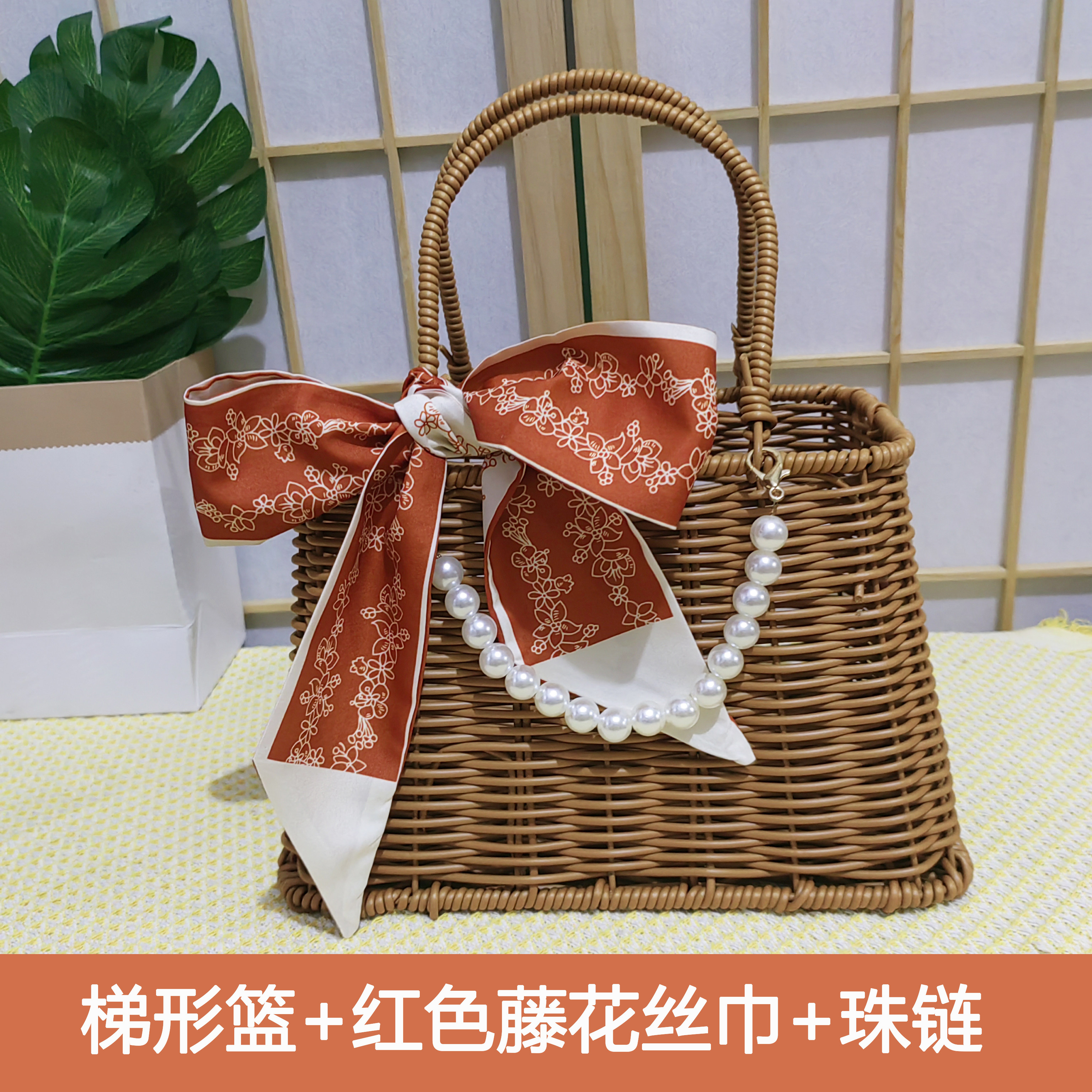 手提花篮仿藤插花蓝花艺手工藤编织筐编织篮生日满月伴手礼手提篮,家居饰品,花篮,淘宝优惠券,粉丝福利购,淘宝优惠卷