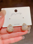 时尚 小众设计感气质耳环 精致超闪银色锆石水滴型耳钉s925银针个性