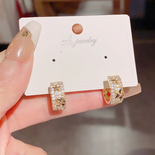 日韩精致轻奢时尚 满钻芒星耳扣小众气质简约独特设计感冷淡风耳圈