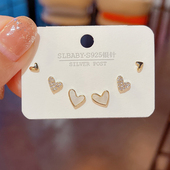 日韩精致小巧甜美爱心三件套耳钉组合气质小清新百搭日常通勤耳环