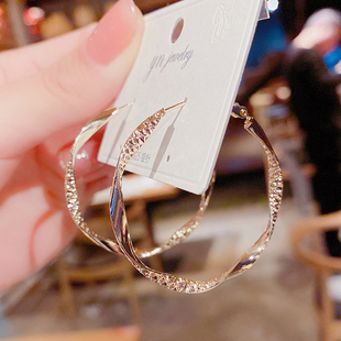 欧美风个性 耳坠 夸张大耳圈扭曲纹理圆圈耳环s925银针耳钉简约时尚