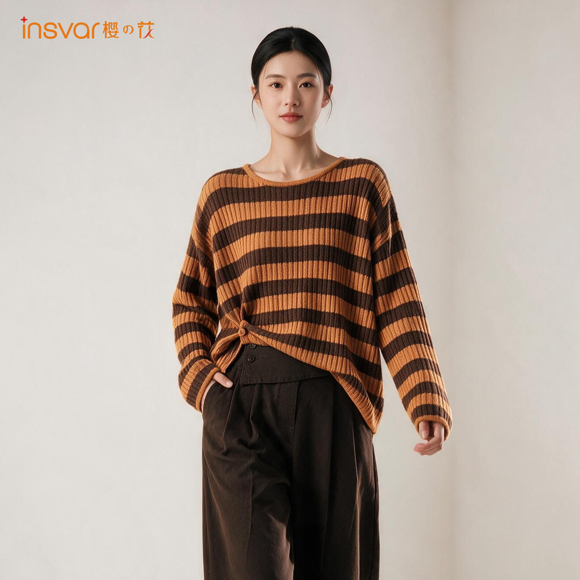 INSVAR慵懒风条纹套头针织衫女