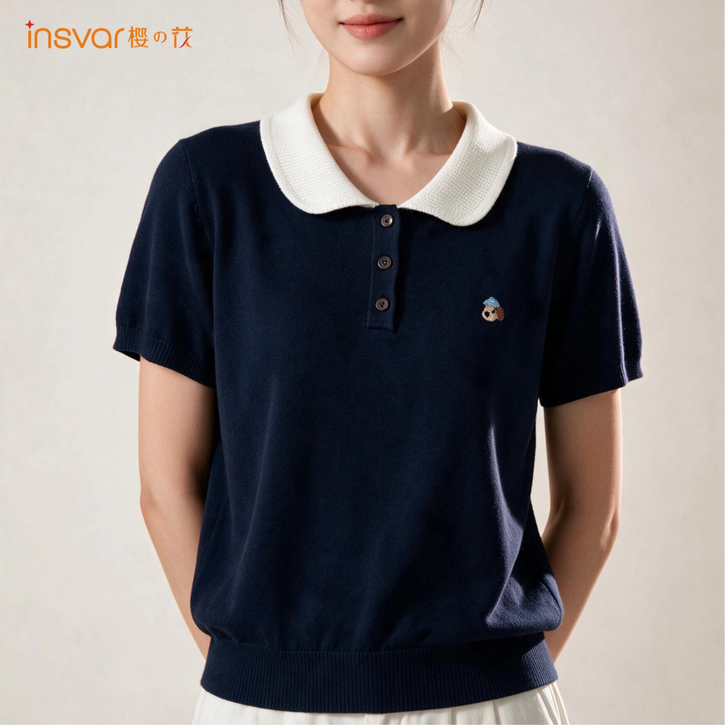 INSVAR学院风polo领短袖针织衫