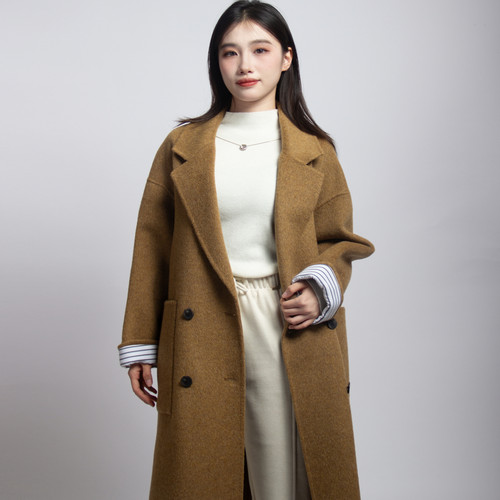 2025新款驼色羊绒大衣女中长款极简风毛呢外套