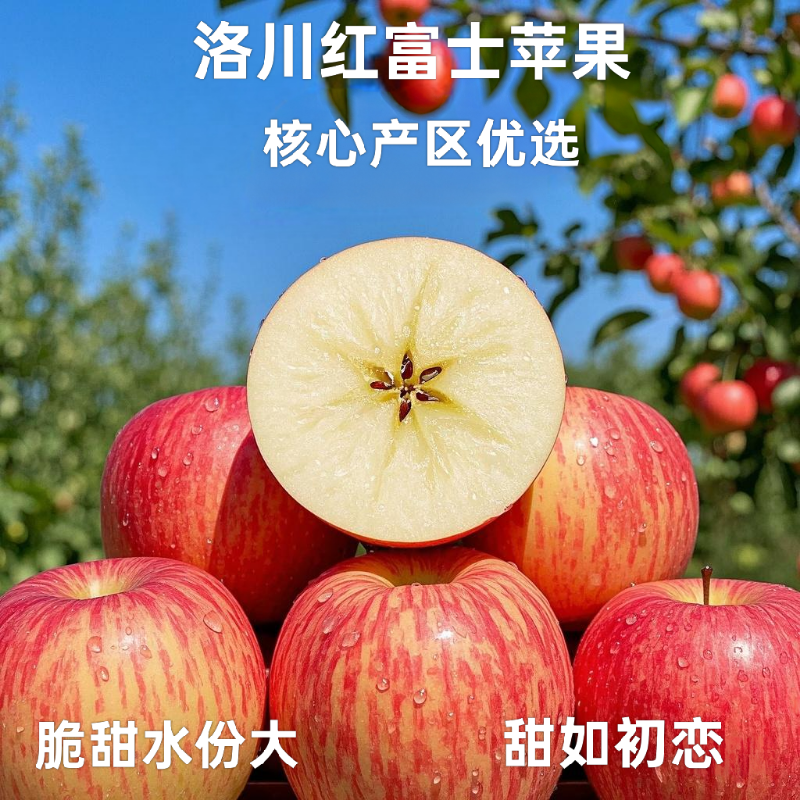 陕西洛川苹果新鲜水果整箱10斤当季现摘脆甜红富士大果农家自种邮