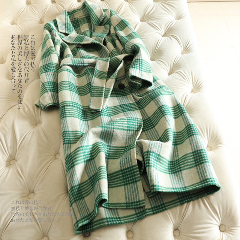 2018冬季新款双面羊绒大衣女中长款流行格子外套毛呢阿尔巴卡绿色|ruв категории Женская одежда, шерстяные пальто - от Buy2taobao.com для оказания профессиональной услуги покупки агента Taobao