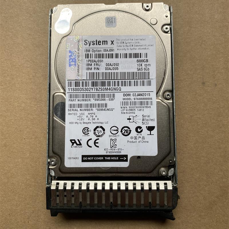 IBM 00AJ092 00AJ091 00AJ095 10K 600G X3650 M5 2.5寸 SAS硬盘
