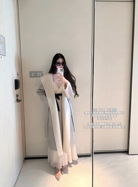 POET WONG【玉瓷脂】双面可穿l*ouis v中长款100羊毛收腰女神大衣