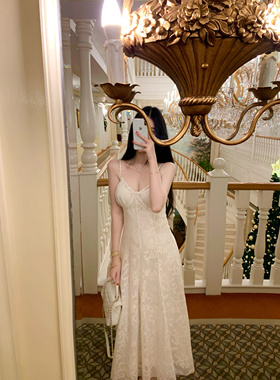 POET WONG【琥珀少女】私服重工全蕾丝钩花吊带裙 质感仙气连衣裙