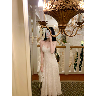 私服重工全蕾丝钩花吊带裙 琥珀少女 质感仙气连衣裙 WONG POET