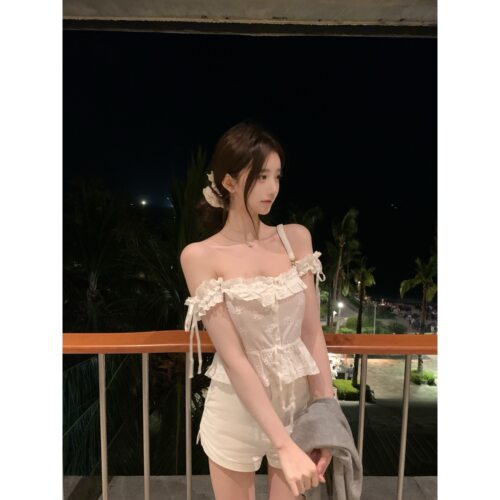 POET WONG【纯氧小白花】纯棉重工定制刺绣蕾丝花边丝带收腰双版