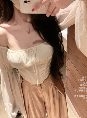 【五折清仓】敲有fiu～垂坠气质设计感飘带阔腿裤仙气