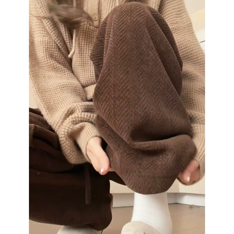 胖mm特大码300斤雪尼尔阔腿裤女秋冬季加绒高腰休闲人字纹针织裤,女装/女士精品,大码裤装,淘宝优惠券,粉丝福利购,淘宝优惠卷